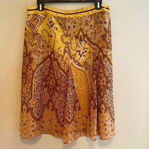Banana Republic 100% Silk VTG Lined Skirt Yellow Gold Brown Orange Skirt 10P
